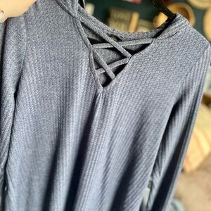 Torrid - Waffle knit blue Long Sleeve hooded Top
